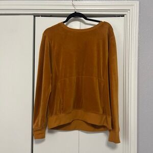 Jane and Delancey Womens Velour Sweatshirt Burnt Orange Kangaroo Pocket Large